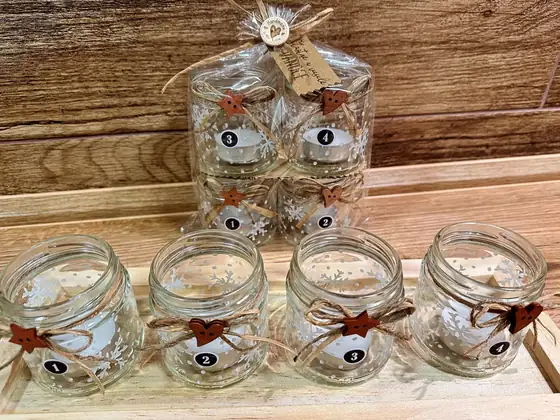 Svícen + Svíčka – Adventní sada - 7 cm – skleněné svícny, ruční výroba